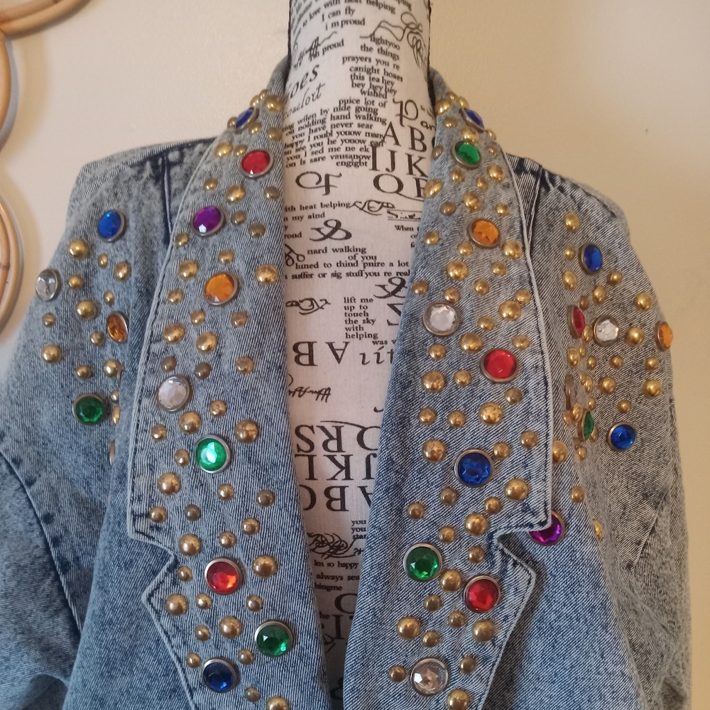 Rare Vintage Oversized Embellished Denim Jacket with Colorful Accents - Picture 2 of 10